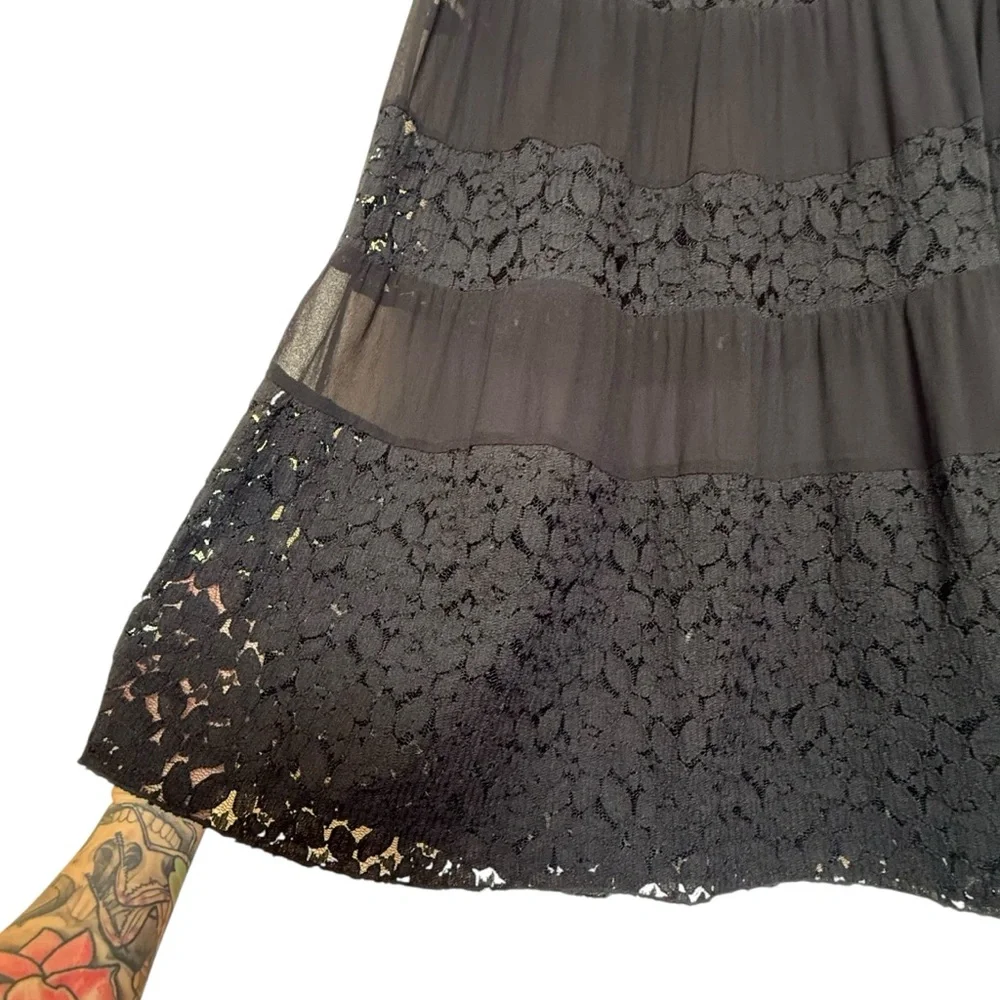 Black Maxi Skirt - Women's Tiered Lace Panel Design